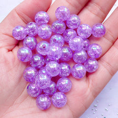 CLEARANCE Chunky Crackle Beads | Aurora Borealis Cracked Beads | 10mm Round Acrylic Beads (AB Clear Purple / 25pcs)