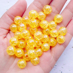 CLEARANCE Chunky Acrylic Beads in 10mm | Round Crackle Beads | Kawaii Cracked Beads | Bubblegum Jewelry Making (AB Clear Orange / 25pcs)