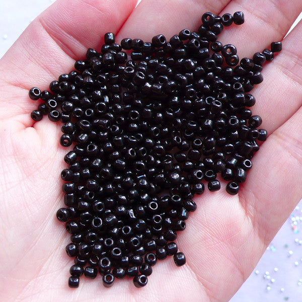 3mm Seed Beads | Black Glass Bead Supplies | Necklace Beads | Embroidery & Weaving Jewelry Making (Around 850pcs / 25 grams)