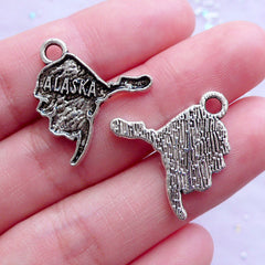 State of Alaska Charms | USA Map Pendant | United States of America Charm | Jewelry Craft Supply (6pcs / Tibetan Silver / 20mm x 22mm)