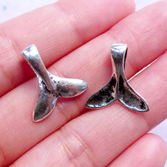 Silver Whale Tail Charms | Marine Life Pendant | Fish & Animal Metal Charm | Beach Jewelry DIY (6pcs / Tibetan Silver / 16mm x 17mm)