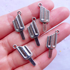 CLEARANCE Miniature Popsicle Charms | Silver Ice Cream Pendant | Mini Ice Pop Charm | Kawaii Sweets Jewelry Making (5pcs / Tibetan Silver / 10mm x 25mm / 2 Sided)