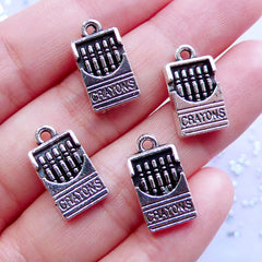 CLEARANCE Dollhouse Crayons Charms | Miniature Crayola Pendant | Mini Stationery Charm | Novelty Jewellery Making (4pcs / Tibetan Silver / 9mm x 17mm / 2 Sided)