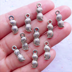 CLEARANCE 3D Miniature Peanut Charms | Silver Dollhouse Food Pendant | Fake Mini Food Charm (10 pcs / Tibetan Silver / 2 Sided / 6mm x 15mm)