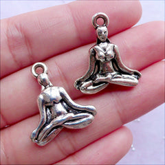 CLEARANCE Yoga Pose Charms | Silver Lotus Position Charm | Meditation Sitting Position Pendant | Spiritual Jewelry Making (2 pcs / Tibetan Silver / 21mm x 24mm / 2 Sided)