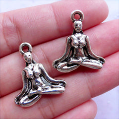 CLEARANCE Yoga Pose Charms | Silver Lotus Position Charm | Meditation Sitting Position Pendant | Spiritual Jewelry Making (2 pcs / Tibetan Silver / 21mm x 24mm / 2 Sided)