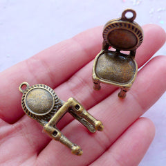 Antique Chair Charms in 3D | Vintage Furniture Pendant | Dollhouse Miniature Jewelry Making (2pcs / Antique Bronze / 15mm x 32mm)