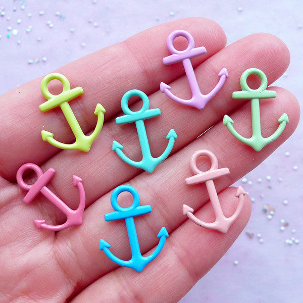 CLEARANCE Enamel Anchor Charms | Small Nautical Pendant | Colorful Enameled Charm Supplies | Boat Ship Seaman Jewellery DIY (3 pcs / Assorted Colors by RANDOM / 15mm x 19mm / 2 Sided)