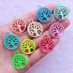 Enamelled Charm Supplies | Colorful Tree of Life Charms | Spiritual Pendant | Yoga Zen Jewellery Making (3 pcs / Assorted Colors by RANDOM / 20mm x 24mm / 2 Sided)