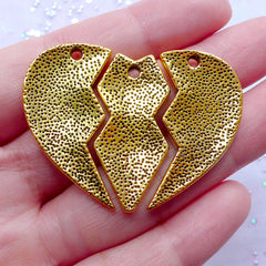 Gold Best Bitches Pendant | Message Heart Charms | Friendship Jewellery DIY | Best Friend Gift Ideas (1 set of 3 pcs / Antique Gold)