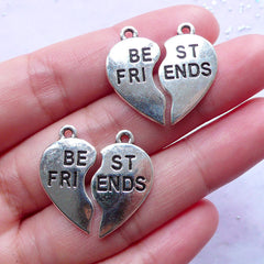 CLEARANCE Best Friends Heart Charms | Friendship Forever Pendant | Message Jewellery Making (2 sets / Tibetan Silver)