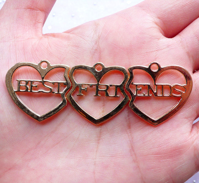 Clearance Best Friends Hollow Heart Pendants | Friendship Forever Charms | Message Jewelry Making (1 Set / Gold)