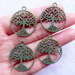 CLEARANCE Green Patina Celtic Tree of Life Pendant | Spiritual Tree Charms | Ancient Symbol Charm | Yoga Jewellery DIY (4 pcs / Antique Bronze / 25mm x 29mm / 2 Sided)