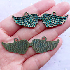 Wings of Angel Connector Charms with Green Patina Finish | Angel Wings Pendant | Kawaii Goth Jewelry Making | Gothic Necklace DIY (2 pcs / Antique Bronze / 57mm x 16mm)