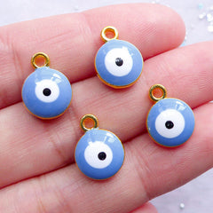CLEARANCE Ayin Hara Charms | Enamel Talisman Pendant | Blue Nazar Evil Eye Charm | Sacred Jewellery Making (4pcs / Gold & Blue / 10mm x 13mm / 2 Sided)