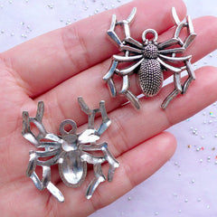 Silver Spider Charms | Big Spider Pendant | Gothic Jewelry Making | Large Insect Charm | Spooky Halloween Decor (2 pcs / Tibetan Silver / 32mm x 35mm)