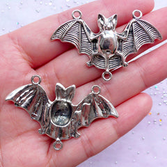 Silver Bat Charm Link | Spooky Animal Charm Connector | Gothic Jewellery Making | Halloween Party Decoration (2 pcs / Tibetan Silver / 48mm x 30mm)