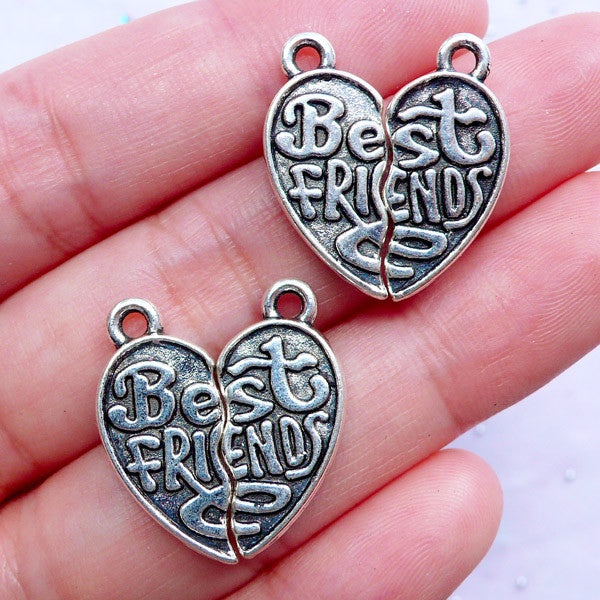 Heart Puzzle Charms | Best Friends Pendant | Friendship Forever Jewellery DIY | Gift for Best Friend (2 Sets / Tibetan Silver / 2 Sided)