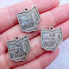 CLEARANCE Ohio State Charms | State of America Pendant | US State Tag | United States Patriotic Jewellery DIY (3pcs / Tibetan Silver / 17mm x 20mm)