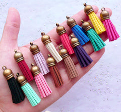 Assorted Suede Tassels with Antique Bronze Cap | Faux Leather Tassel Assortment | Colored Fringe Tassels | Tassel Jewellery Making (14pcs / Colorful Mix / 10mm x 38mm)