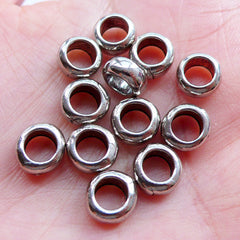 CLEARANCE Silver Ring Beads | Round Spacers | Dread Bead | Large Hole Slider Bead | European Bracelet Making | Dreadlock Jewelry (12pcs / Tibetan Silver / 9mm x 4mm)