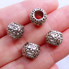 Large Hole Bead Supplies | Silver Barrel Beads | Dread Beads | Dreadlock Jeweley | Slider Bead | European Beads | Charm Bracelet & Necklace Making (4pcs / Tibetan Silver / 10mm x 7mm)