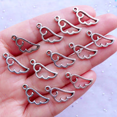 Kawaii Angel Wing Charms | Silver Wing Outline Pendant | Small Open Bezel Charm | Mini Wing Drop | Cute Jewellery Making (12pcs / Tibetan Silver / 8mm x 18mm)