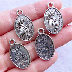 St Francis Dog Tag Charms | St Francis Medal Pendant | Bless and Protect My Pet Jewelry | Patron Saint of Pets | Animal Protection (4pcs / Tibetan Silver / 16mm x 26mm / 2 Sided)