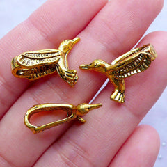 Hummingbird Charms | Flying Bird Pendant | Animal Jewellery | Large Hole Slider Beads | Bracelet & Necklace Making (7pcs / Antique Gold / 14mm x 20mm / 2 Sided)
