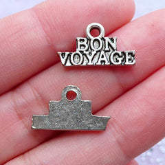 Bon Voyage Charms | Have a Nice Trip Pendant | Good & Safe Journey Gift | Travel Jewellery | Sailing Jewellery (8pcs / Tibetan Silver / 17mm x 10mm)