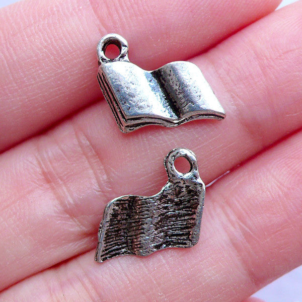 Silver Open Book Charms | Reading Charm | Novel Pendant | Library Scho ...