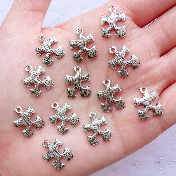 CLEARANCE Silver Puzzle Charms | Autism Puzzle Pendant | Jigsaw Puzzle Jewellery | Autism Awareness Jewelry (12pcs / Tibetan Silver / 11mm x 15mm)