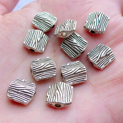 CLEARANCE Silver Flat Beads with Wood Texture Pattern | Bracelet & Necklace Making | Small Hole Beads | Jewelry Making Supplies (10pcs / Tibetan Silver / 8mm x 9mm / 2 Sided)