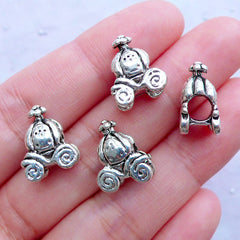 Pumpkin Carriage Beads | Silver Vintage Carriage Bead | Cinderella Charm Bracelet DIY | Large Hole Focal Beads | European Bead Supplies (4pcs / Tibetan Silver / 11mm x 15mm / 2 Sided)