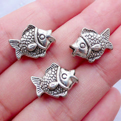 Silver Fish Beads | Animal Focal Beads | Marine Life Charm Bracelet | Beach Jewellery Making (3pcs / Tibetan Silver / 12mm x 14mm / 2 Sided)