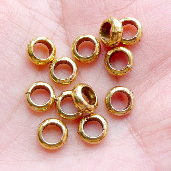 Small Gold Ring Beads | Large Hole Spacer Bead | Gold European Bead Supplies | Charm Bracelet DIY | Necklace Making (12pcs / Antique Gold / 7mm x 3mm)