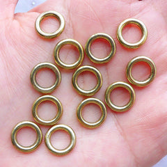 Flat Ring Beads | Gold Round Link | Circle Connector Charm | Bracelet Making | Jewellery Supplies (12pcs / Antique Gold / 10mm x 2mm)