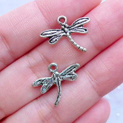 Mini Dragonfly Charms | Silver Insect Drop | Small Dragonfly Pendant | Nature Charm Bracelet | Jewellery Supply (12pcs / Tibetan Silver / 18mm x 14mm)