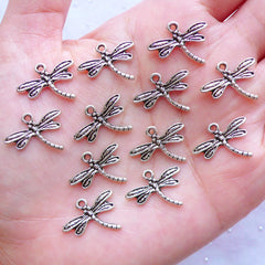 Mini Dragonfly Charms | Silver Insect Drop | Small Dragonfly Pendant | Nature Charm Bracelet | Jewellery Supply (12pcs / Tibetan Silver / 18mm x 14mm)