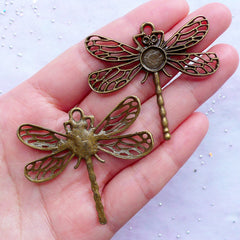 Large Dragonfly Charms | Bronze Dragonfly Pendant | Nature Charm | Insect Jewellery | Necklace & Earrings Making (2pcs / Antique Bronze / 48mm x 43mm)