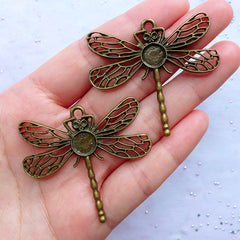 Large Dragonfly Charms | Bronze Dragonfly Pendant | Nature Charm | Insect Jewellery | Necklace & Earrings Making (2pcs / Antique Bronze / 48mm x 43mm)