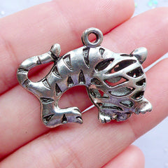 Asian Tiger Charms | Silver Tiger Pendant | Large Animal Charm | Zodiac Charm | Oriental Jewellery | Necklace Making (1 piece / Tibetan Silver / 32mm x 24mm / 2 Sided)