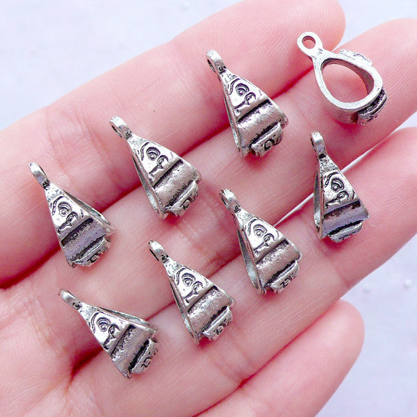 Maya Glyph Charm Hanger with Ancient Carving Pattern | Mayan Totem Charm Holder | Big Hole Mayan Beads | Tailsman Charm Bracelet | Protection Amulet Jewellery | Inca Aztecan Charm (8pcs / Tibetan Silver / 8mm x 16mm)