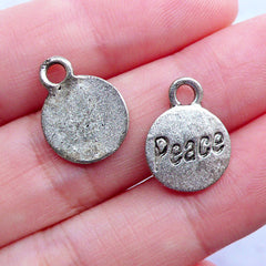 Silver Peace Tag Charms | Small Peace Drop | Engraved Word Charms | Stamped Charm | Inspiration Charms (6pcs / Tibetan Silver / 12mm x 15mm)