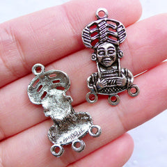 CLEARANCE Silver Tribal Charm Connector | Ethnic Woman Head Pendant | African Jewellery | Necklace and Earrings Making (7 pcs / Tibetan Silver / 16mm x 28mm)