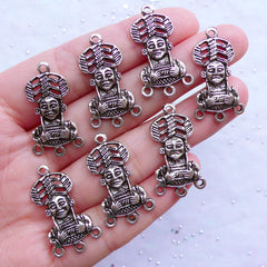 CLEARANCE Silver Tribal Charm Connector | Ethnic Woman Head Pendant | African Jewellery | Necklace and Earrings Making (7 pcs / Tibetan Silver / 16mm x 28mm)