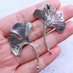 Silver Ginkgo Leaf Charm Connector | Big Leaf Pendant | Large Floral Charm | Nature Jewellery Making | Leaf Necklace DIY (2pcs / Tibetan Silver / 32mm x 46mm)