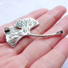 Silver Ginkgo Leaf Charm Connector | Big Leaf Pendant | Large Floral Charm | Nature Jewellery Making | Leaf Necklace DIY (2pcs / Tibetan Silver / 32mm x 46mm)