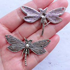 Big Dragonfly Pendant | Silver Dragonfly Connector Charms | Large Insect Charm | Nature Necklace Making | Jewellery Supplies (2pcs / Tibetan Silver / 48mm x 30mm)