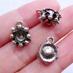 Small Crown Bezel Cup Charms | Silver Crown Drops | 6mm Bezel Tray | Tiny Mini Cabochon Setting | Jewelry Supplies (6pcs / Tibetan Silver / 10mm x 14mm)